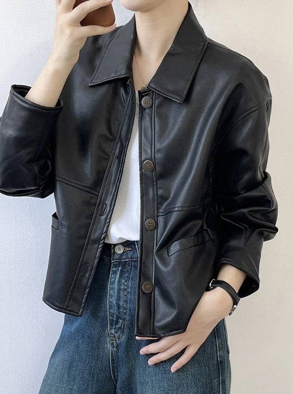 Pearlie Button-up Leather Jacket - Hot fashionista