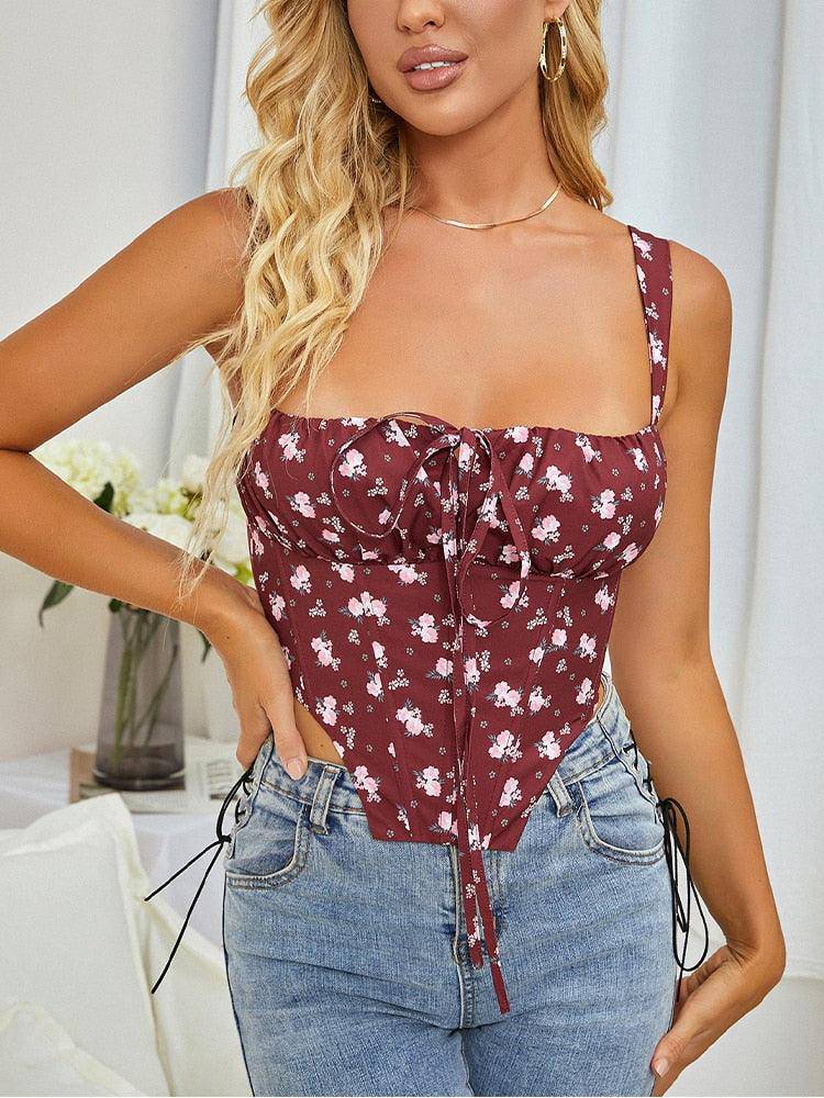 Lenora Ditsy Floral Tie Front Tank Top - Hot fashionista
