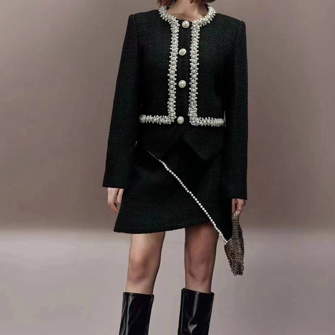 Lauren Spliced Pearl Top & Irregular Hem Skirt Set - Hot fashionista