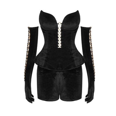 Loni Plain Cutout Hoop Accent Tube Top + Mini Shorts with Gloves - Hot fashionista