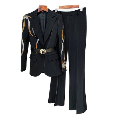 Anya Rhinestone Embellished Top & Flared Pant Set - Hot fashionista