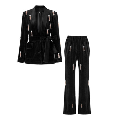Sheena Long Sleeve Velvet Embellished Top & Pants Set - Hot fashionista