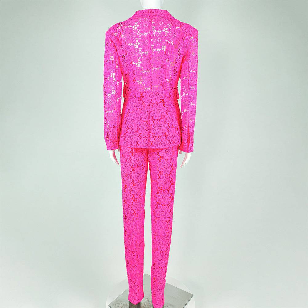 Veronica Single Button Blazer & High Rise Floral Lace Pants Set - Hot fashionista