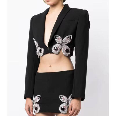 Amy Butterfly-crystal Cropped Blazer, Skirt Set - Hot fashionista