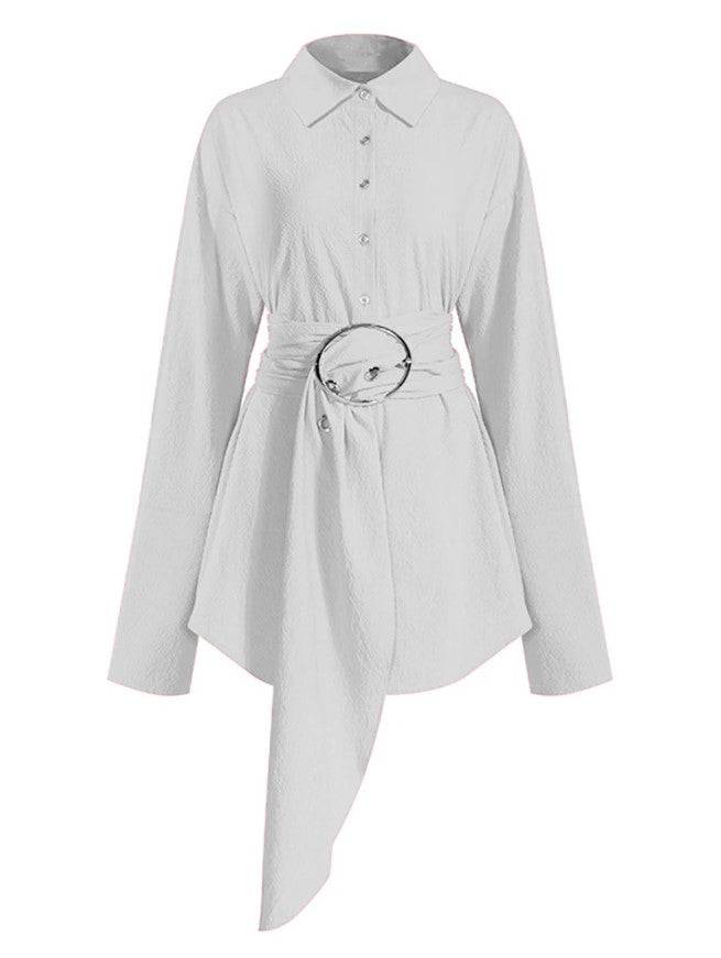 April Oversized Belted Collared Mini Shirt Dress - Hot fashionista
