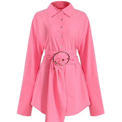 April Oversized Belted Collared Mini Shirt Dress - Hot fashionista