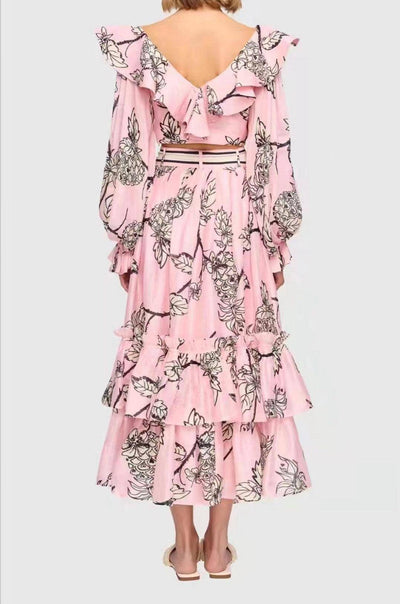 Brielle Allover Print V Neck Crop Top & Layered Hem Skirt Set - Hot fashionista