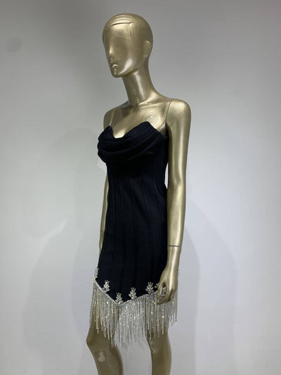 Tiffany Strapless Tassel Rhinestone Hem Dress - Hot fashionista