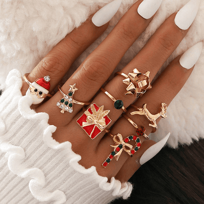 Aurora 8-pieces Assorted Christmas Rings Set - Hot fashionista
