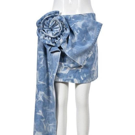 Alondra Patchwork Flower Denim Skirt - Hot fashionista