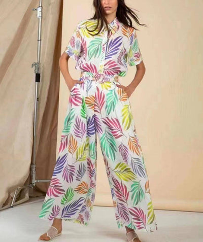 Cristine Allover Print Belted Pants Set - Hot fashionista