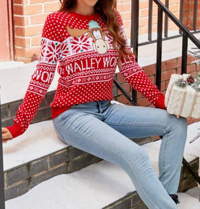 Dakota Crewneck Elk Snowflakes Knitted Sweater - Hot fashionista