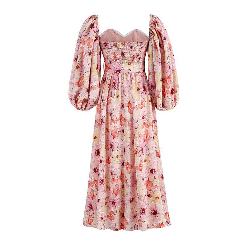Edith Floral Puff Sleeve Square Collar Backless Maxi Dress - Hot fashionista