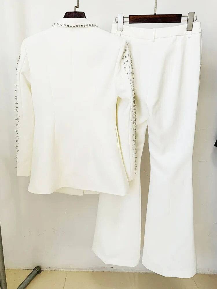 Emmaline Diamond Embellished Blazer and Pants Set - Hot fashionista