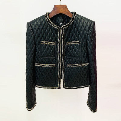 Hedy Chain Detail Quilted Leather Jacket - Hot fashionista