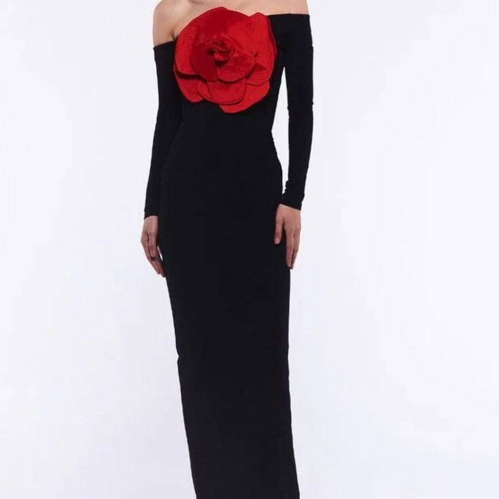 Jenny Off Shoulders Maxi Dress With Rose Petals Dress - Hot fashionista