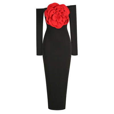 Jenny Off Shoulders Maxi Dress With Rose Petals Dress - Hot fashionista
