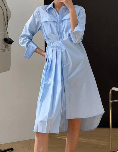 Julia Asymmetric Pleated Shirt Dress - Hot fashionista