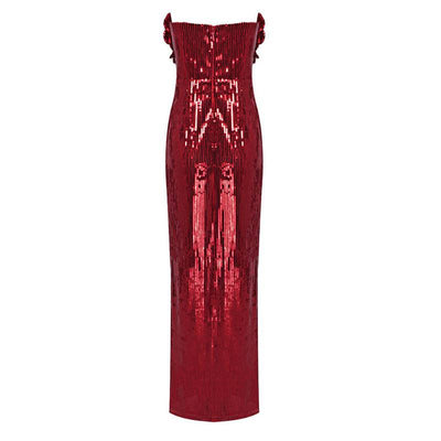 Kacey Sequined Flower Detail Slit Maxi Dress - Hot fashionista