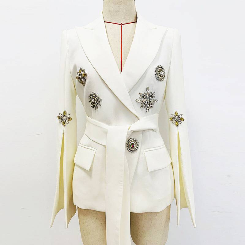 Kelly Belted Embroidery Flare Sleeves Blazer Jacket - Hot fashionista