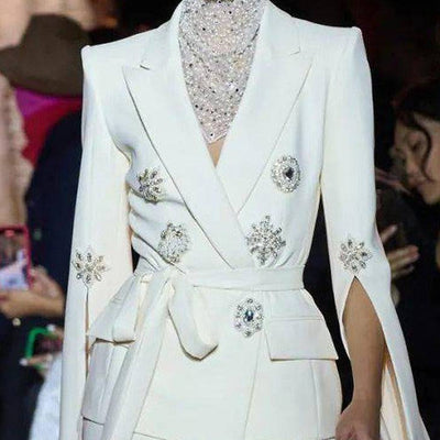 Kelly Belted Embroidery Flare Sleeves Blazer Jacket - Hot fashionista