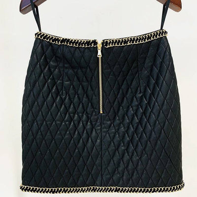 Lace Leather Chain Mini Skirt - Hot fashionista