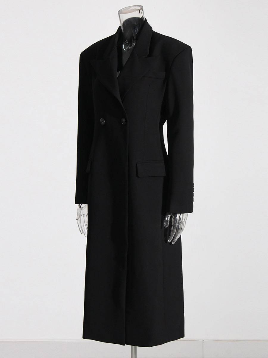 Margaret Black Double-Breasted Long Coat - Hot fashionista