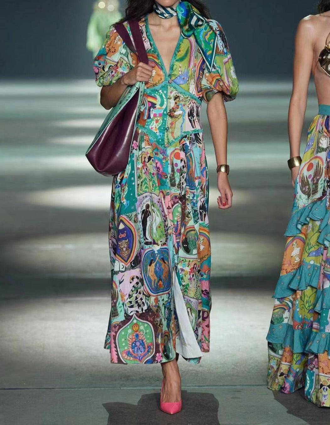 Marina Printed Floral Puff Sleeves Boho Dress - Hot fashionista