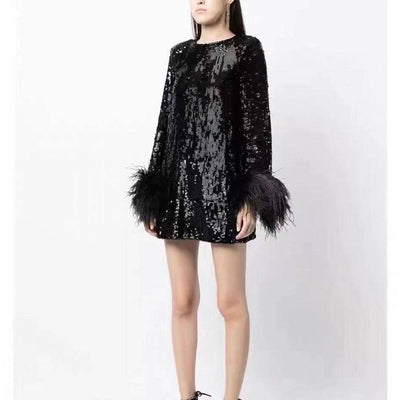 Melia Feather-trim Sequin Mini Dress - Hot fashionista