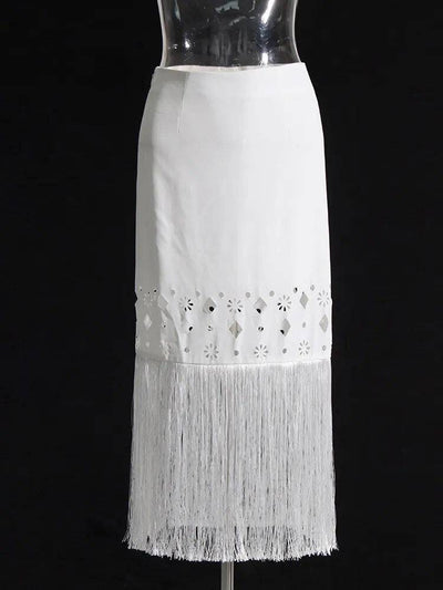 Mila White Fringe Tops & Skirt Set - Hot fashionista