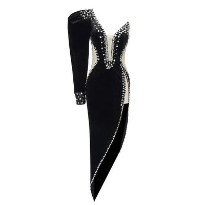 Moana One Shoulder Crystal Embellished Velvet Gown - Hot fashionista