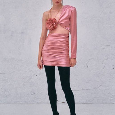 Natalie Ruched One Shoulder Satin Mini Dress - Hot fashionista