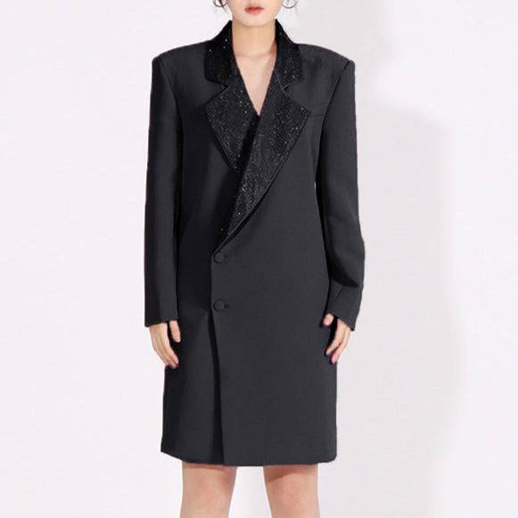 Miley Sequin Shawl Neck Single-breasted Overcoat - Hot fashionista