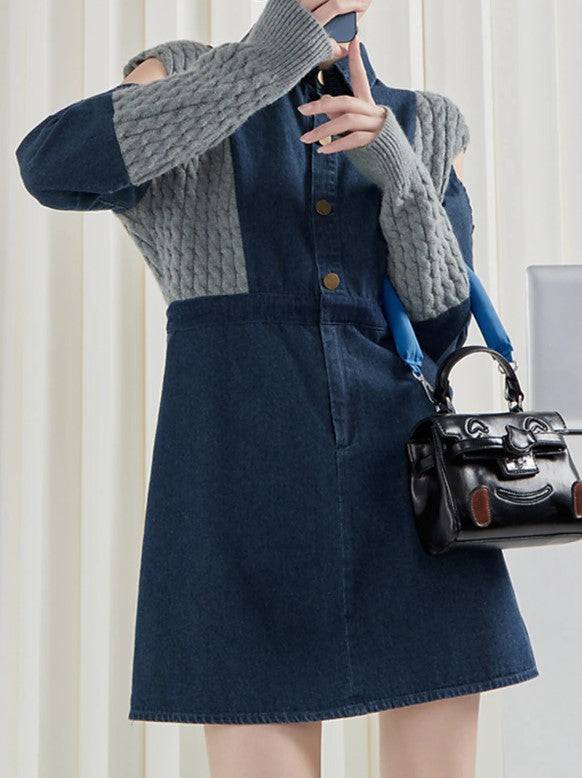 Tessa Spliced Knitting Denim Dresses - Hot fashionista