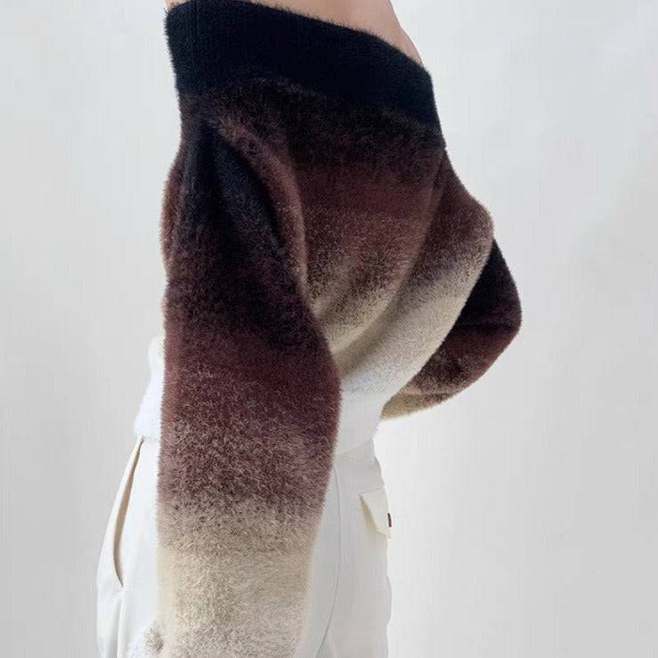 Vivienne Gradient Color Slash Neck Thick Knit Sweater - Hot fashionista