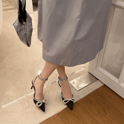 Agnes Pointed Toe Glitter Rhinestone Crystal Bowknot High Heel Sandal - Hot fashionista