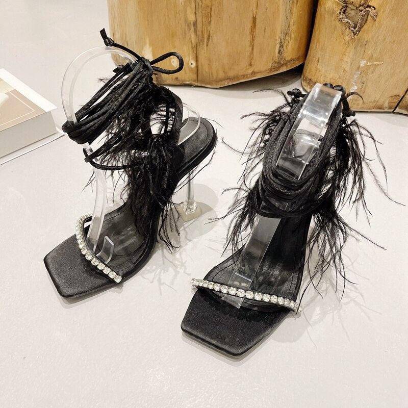 Bailey Open Toe Crystal Strap Lace Up High Heel Sandal - Hot fashionista
