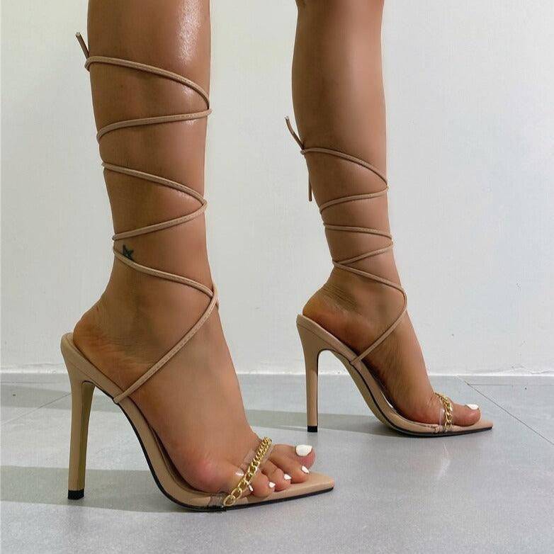 Eleanor Open Toe Transparent Chain Embellished High Heel Sandals - Hot fashionista