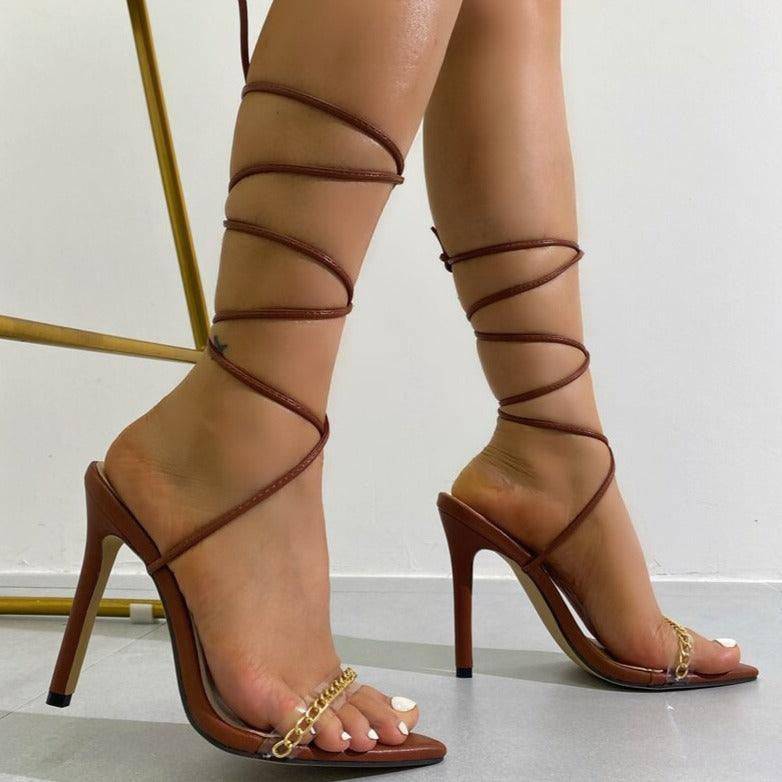 Eleanor Open Toe Transparent Chain Embellished High Heel Sandals - Hot fashionista