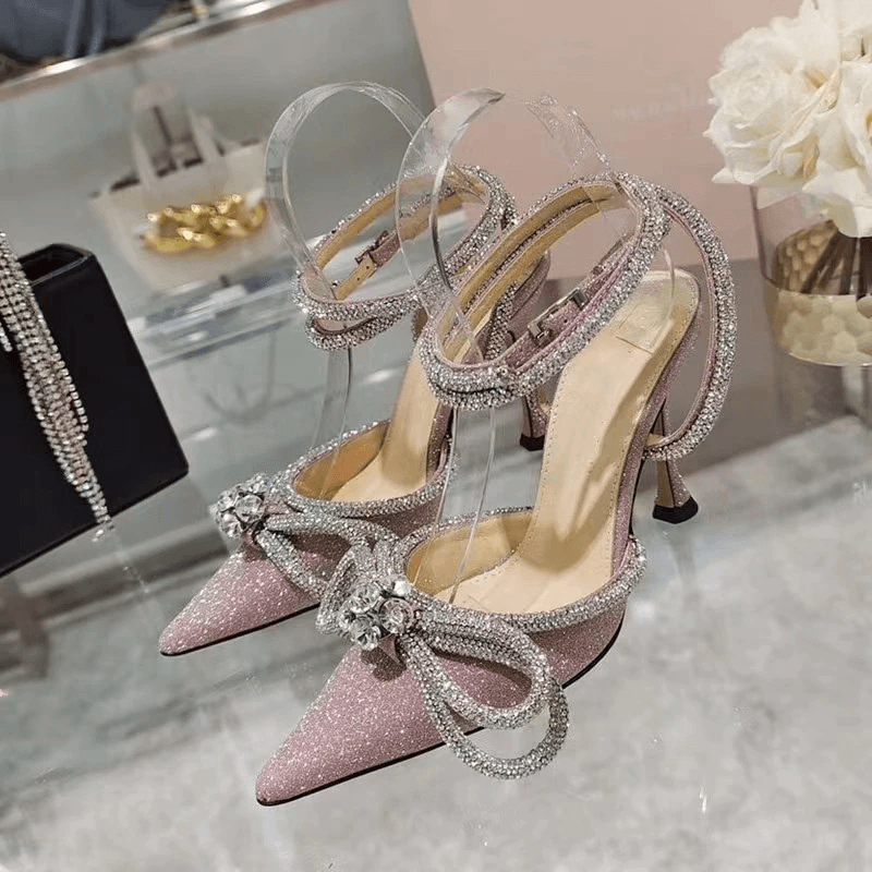 Iris Crystal Bowknot Ankle Strap High Heel Sandals - Hot fashionista