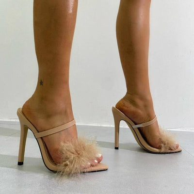 Josephine Peep Toe Fur Embellished Strappy High Heel Sandals - Hot fashionista