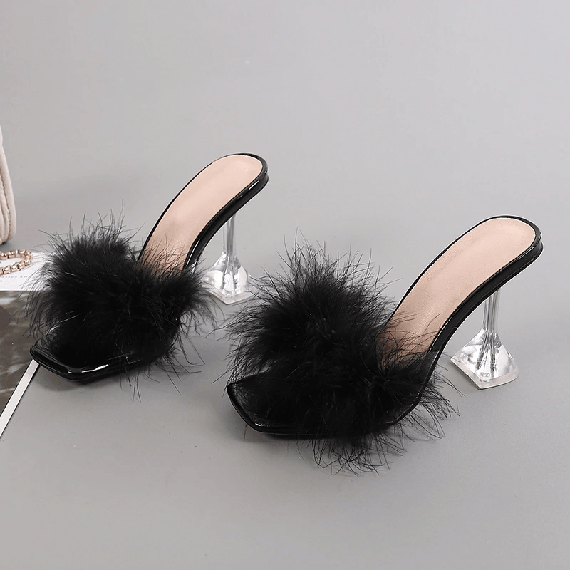 Rowan Peep Toe Fur Transparent High Heel Sandals - Hot fashionista