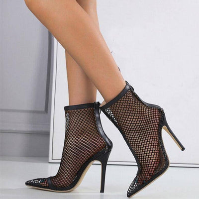 Mathilda Fishnet Mesh Pointed To High Heels Sandal - Hot fashionista