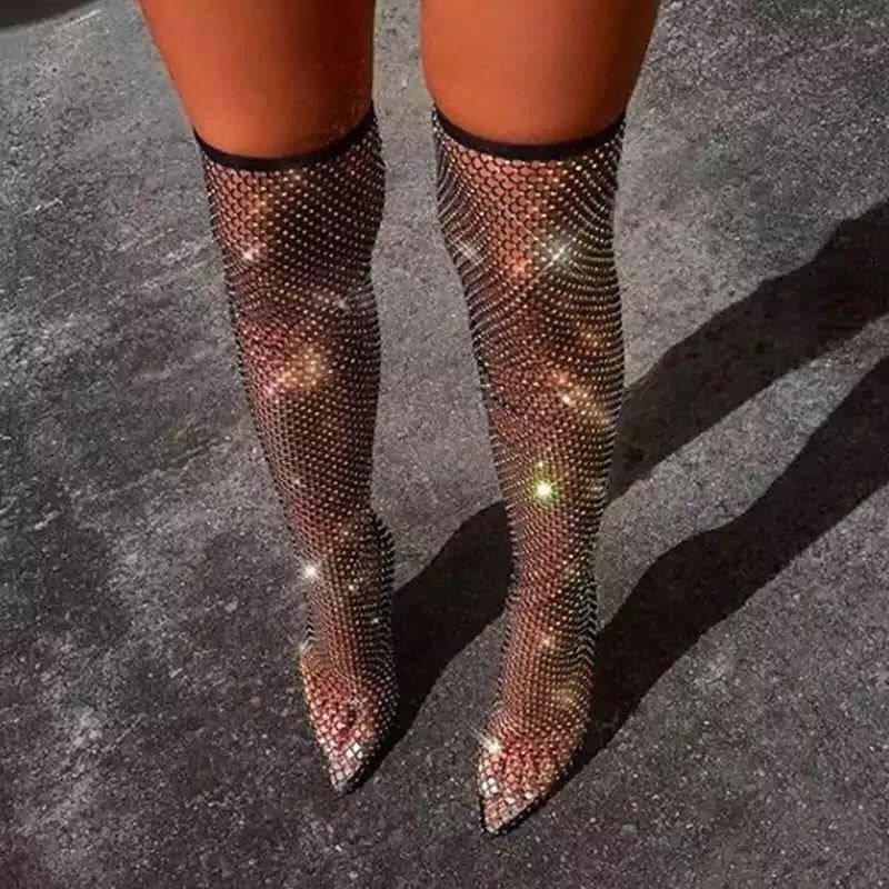 Pearl Breathable Glittered Fishnet High Heels - Hot fashionista