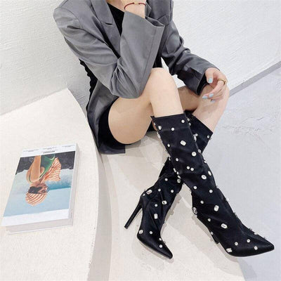 Charley Embellished PU Zip Up Stiletto Boots - Hot fashionista