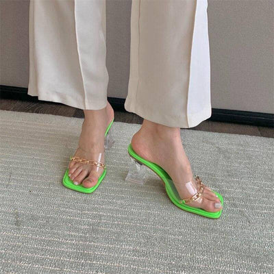 Laura Embellished Chain Open Toe Transparent High Heels Sandal - Hot fashionista