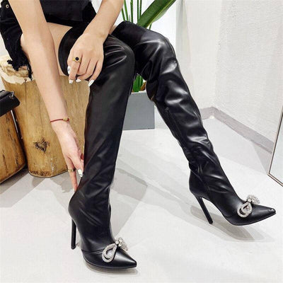 Vera Leather Zip Up BOW High HEELS Boots - Hot fashionista