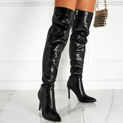 Anne Solid Zip Up Leather Stiletto Boots - Hot fashionista