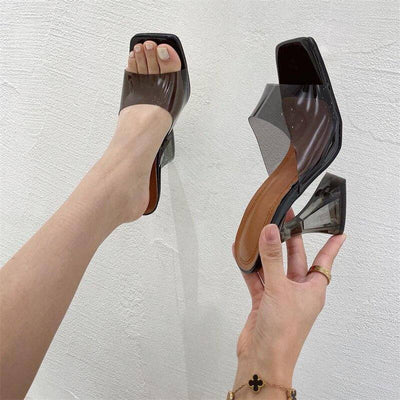 Marian Transparent Block High Heels Open Toe Sandal - Hot fashionista