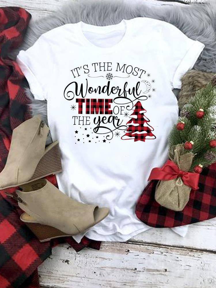 Maybelle Christmas Print Short Sleeve Graphic Top - Hot fashionista